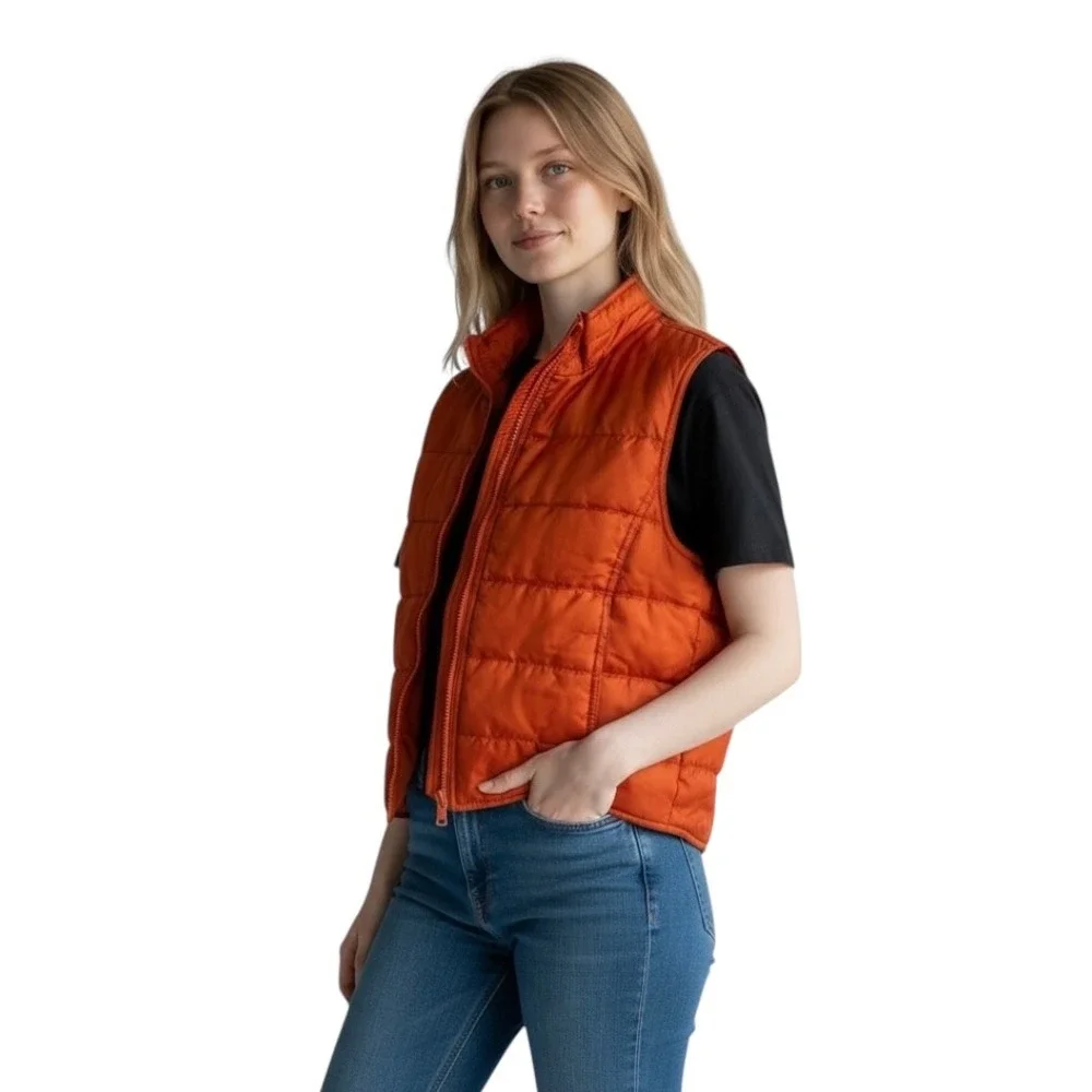 GAP Medium Puffer Vest VTG Y2K Burnt Orange Quilted Full Zip Fall Boho 1700‎